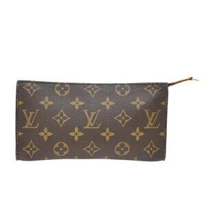 LOUIS VUITTON LV Logo Bucket GM Pouch Bag Monogram Leather Brown Gold